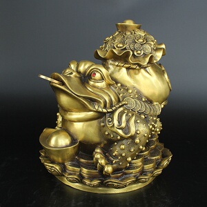 纯铜金蟾招财摆件三足三脚金蟾驮黄金袋店铺开业工艺品黄铜蟾蜍