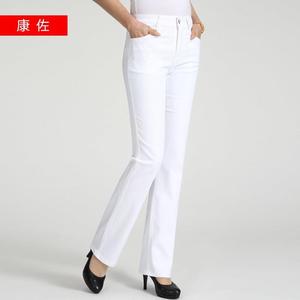 妈妈白色牛仔裤女2024夏季薄款中年大码高腰宽松弹性直筒休闲女裤