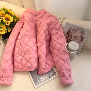 爱心棉服女短款小个子2021冬季新款韩版时尚粉色羽绒小棉袄棉衣潮