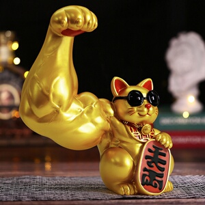 千万两大力招财猫巨手臂肌肉胳臂开业礼品店铺麒麟臂小摆件送礼物