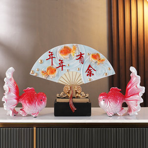 新中式高颜值金鱼对鱼摆件新年喜庆家居装饰品客厅电视柜酒柜摆件