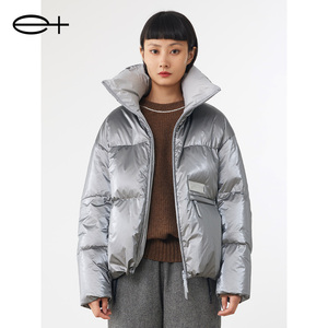 一嘉 e＋冬季新款品牌女装时尚宽松灰色立体枕头领防风羽绒服