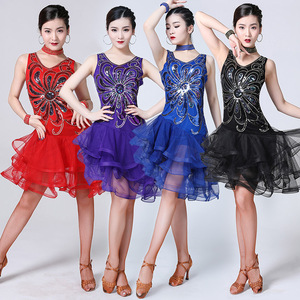 新款专业蓬蓬裙女伦巴恰恰舞蹈服装 拉丁舞连衣裙演出服比赛5件套