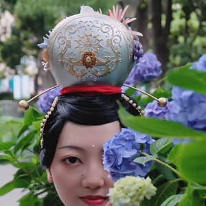 【大萌制】汉服发饰宋制发冠宋代团冠花冠长脚球簪花神冠树脂头饰