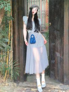 韩式时尚套装芭蕾纯色T恤女2024夏季气质百褶半身纱裙两件套ins潮
