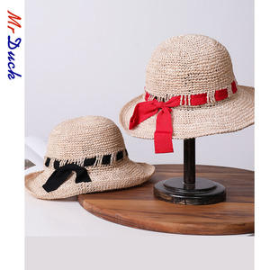 mrduck 进口菲律宾马尼拉麻面料 手工编帽子女优雅镂空慵懒风草帽