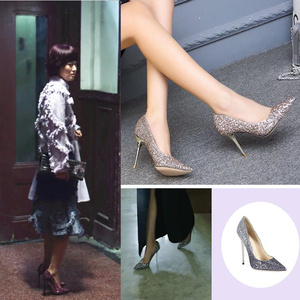我的前半生马伊琍罗子君明星同款鞋高跟鞋女夏细跟亮片渐变色婚鞋