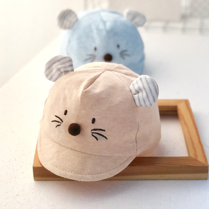 老鼠帽子婴儿春秋季纯棉鸭舌帽新生儿刚出生男女宝宝可爱满月胎帽