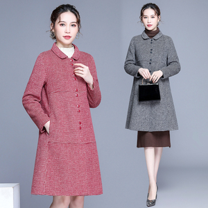 梵姿 娃娃领双面羊绒大衣时尚气质中长款千鸟格羊毛外套冬装