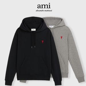 法国ami卫衣连帽衫春红色爱心小桃心a刺绣潮男女绿色上衣情侣外套