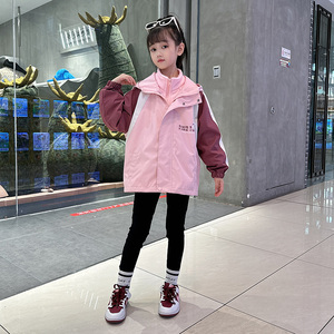 女童秋冬装风衣大衣2023新款韩版儿童洋气外套女孩加绒加厚冲锋衣
