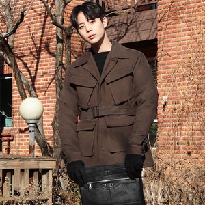 韩国代购b 多口袋系带猎户装小西装领加厚男士外套工装风保暖夹克