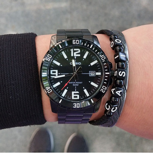 casio卡西欧手表男 纯黑水鬼海洋之心商务夜光石英表mtp-vd01b-1b