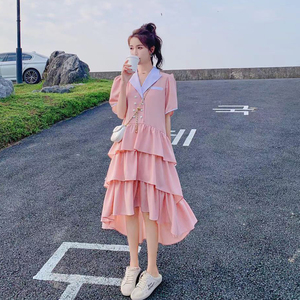 粉色连衣裙女夏2021新款显瘦法式甜美初恋温柔风a字裙子仙女超仙