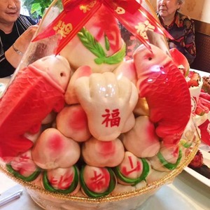 寿桃馒头篮老人生日祝寿蓝传统宝宝百岁手工创意长寿花样天津同城