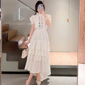 better ls 高端名媛气质法式白色连衣裙女设计感镂空蕾丝蛋糕长裙