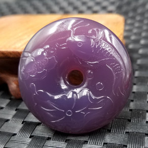 高档精美 天然玉石a货冰种紫玉髓平安扣挂件连年有余平安扣吊坠