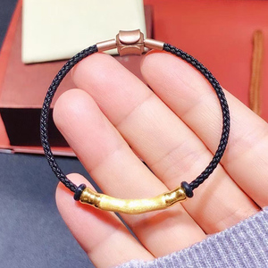 周大福足金999皮绳手链女转运珠红绳富贵竹节情人节礼物送男友