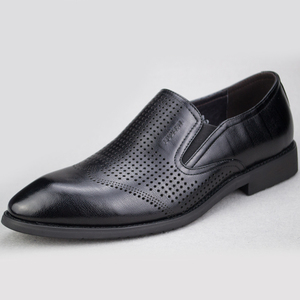 孚德鞋业夏款牛皮商务正装男鞋立跟套脚皮鞋尖头透气凉鞋四季鞋