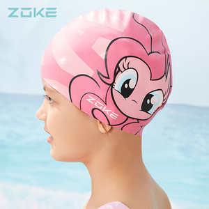 zoke硅胶泳帽女童防水护耳游泳帽子小马宝莉儿童卡通女孩游泳帽