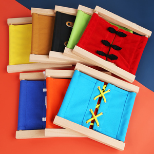 蒙氏教具蒙特梭利宝宝穿绳玩具纽扣拉链皮带扣皮鞋带花结穿衣练习