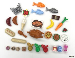 lego 乐高积木玩具 人仔配件 食物 烤鸡 红烧鱼 螃蟹  面包 苹果