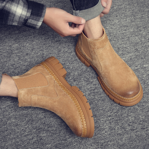 马丁靴新款潮鞋男士切尔西短靴子中帮工装真皮高帮透气韩版秋冬季