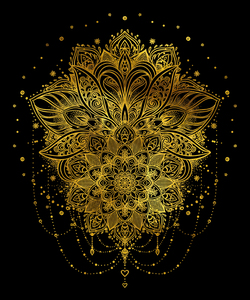 荷花莲花禅意曼陀罗瑜伽坐禅图案diy描金手绘画稿佛教图腾装饰画