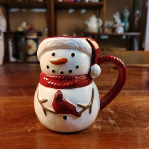 出口美国品牌定制手绘陶瓷浮雕釉下彩圣诞节雪人马克杯咖啡杯水杯