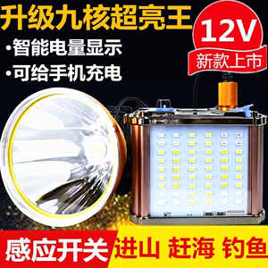 9核头灯强光充电超亮带感应分体头戴式电筒12V超长续航钓鱼灯矿灯