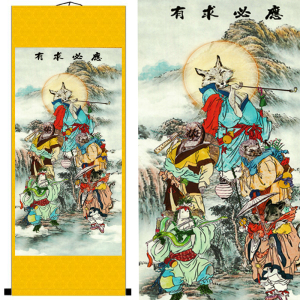 有求必应家仙画像胡黄白柳灰五大仙家挂画玄关客厅墙壁宣纸卷轴画