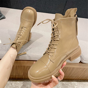 马丁靴女春秋单靴2021年新款百搭英伦风厚底爆款炸街驼色瘦瘦短靴