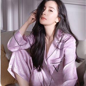 sandro vicari杨幂明星同款波点冰丝睡衣女春秋季长袖家居服套装