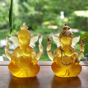 古法琉璃泰国象鼻神像 象鼻天或障碍神欢喜天贴金款客厅桌面摆件