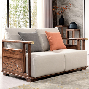 乌金木沙发全实木123组合布艺木架沙发简约现代新中式客厅小户型