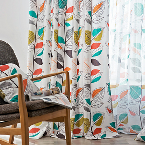 新款田园美式乡村树叶蔓藤窗帘半遮光小清新卧室阳台书房窗帘纱