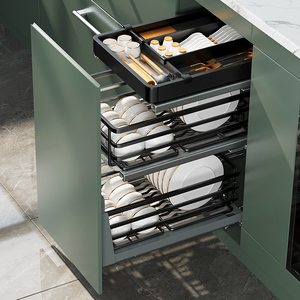 厨房拉篮橱柜不锈钢抽屉式小尺寸碗盘碟架改造碗柜置物架碗筷碗篮