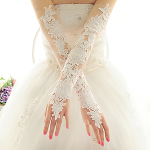 新娘手套蕾丝白色结婚婚纱手套露指红色春夏季加长款婚礼手套女秋