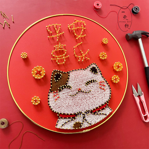招财猫钉子绕线画解闷手工diy装饰画新中式平安喜乐弦丝画礼物