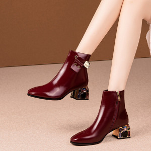 筒靴女鞋秋冬季妈妈靴子皮靴高跟中跟粗跟短靴女士半筒皮鞋0人付款