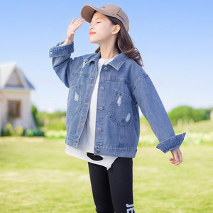 女童洋气牛仔外套一米二三四五六年级小学生春秋季夹克上衣中大童