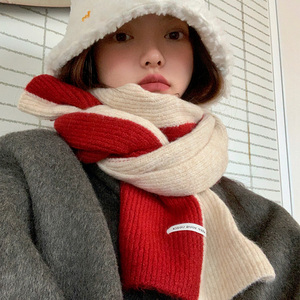 红色针织毛线围巾女生冬季2024新款韩系百搭保暖围脖高级感圣诞节