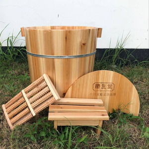 藏奥堂足浴桶40cm高藏生堂泡脚木桶香杉木洗脚桶带盖加凳子足浴盆