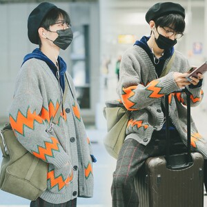 法国代购gucci_nm/代古奇肖战同款菱形毛衣外套宽松长款针织开衫