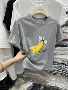 韩版香蕉图案印花短袖T恤女设计感夏季2024新款女装减龄打底衫潮