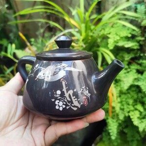 建水紫陶壶苏佛涛何锦喜上眉梢彩填石瓢壶240ml一壶一证