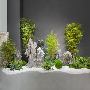禅意中式假山太湖石竹林景观设计 室内庭院橱窗展厅空间绿植布置