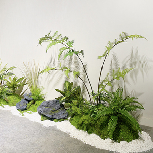 仿真绿植景观造景蕨类苔藓假石头楼梯过道橱窗禅意中日式干景设计