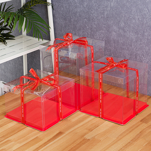 红色蛋糕盒新年跨年4 6 8 10 12 14寸双层加高透明生日蛋糕包装盒