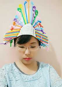 儿童成人 环保时装秀创意报纸演出吸管帽子头饰变废为宝废物利用